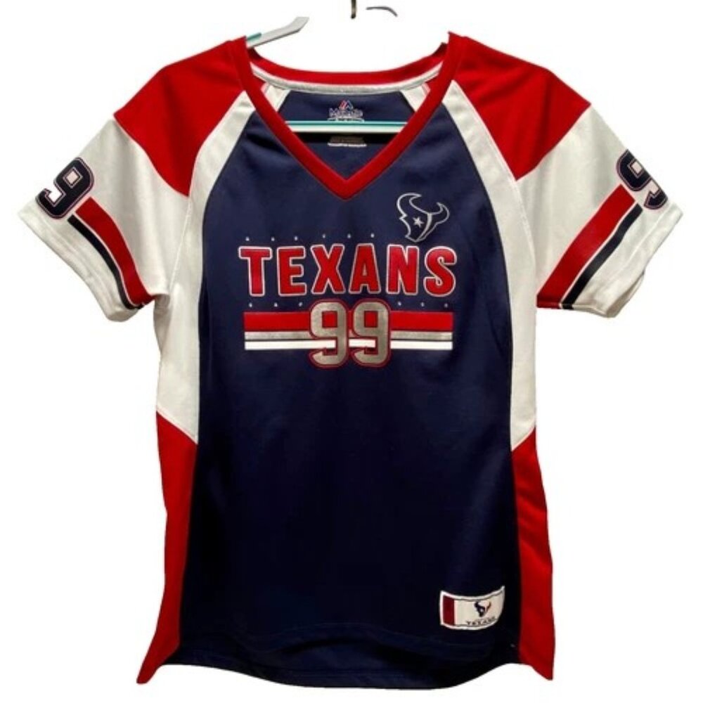Texans Jersey 99 J.‎ J. Watt Majestic Women's Large Red White Blue Fan Fashion
